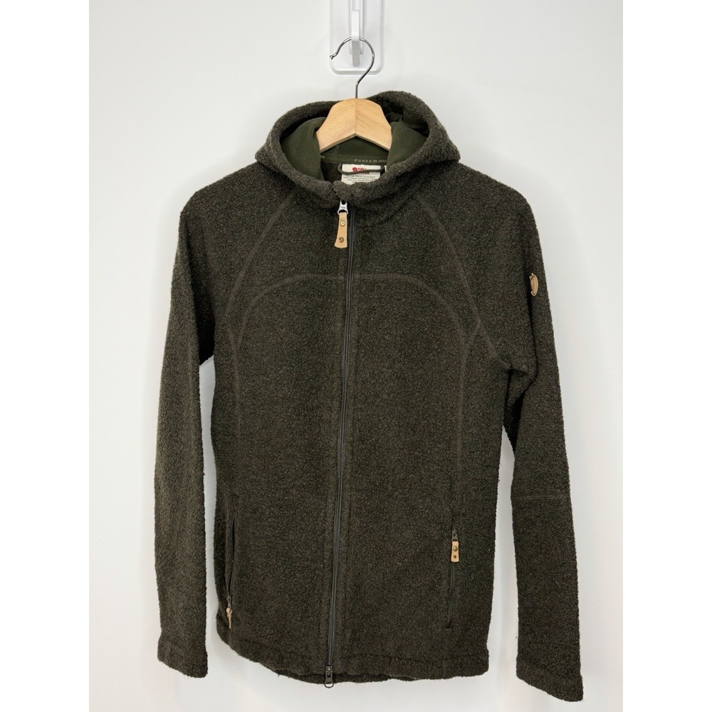 Fjallraven Kaitum Fleece Sweater Womens XS Deep Forest Wool Full Zip Hood Jacket